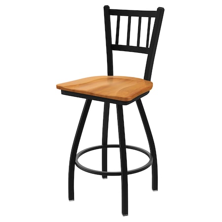 Holland Bar Stool Co 25" Swivel Counter Stool, Black Wrinkle, Med Maple Seat X810